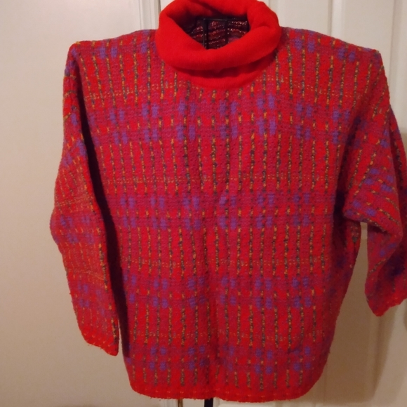 United Colors of Benetton sweater. Orange, purple green, yellow. Shetland wool. - Picture 1 of 5